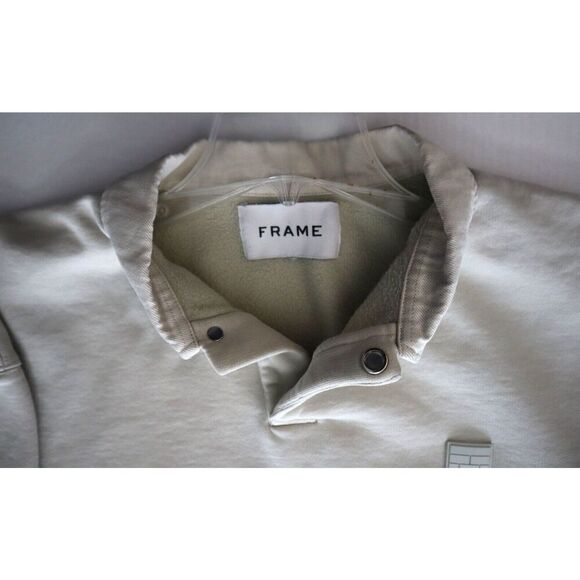FRAME LMAC0266 Men's Sz Large Milk Beige Fleece Polo Pullover Sweatshirt - Picture 4 of 10